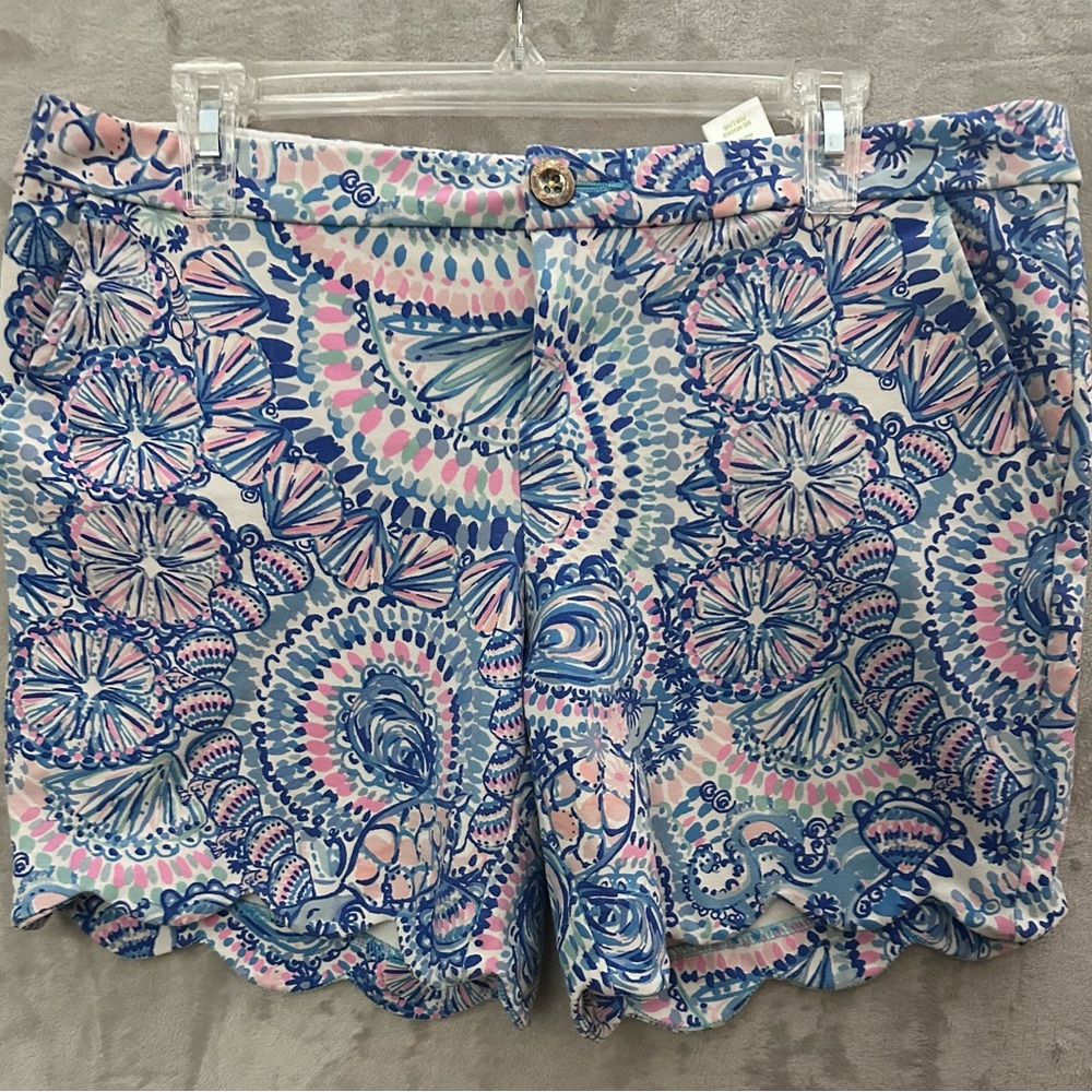 Lilly Pulitzer Darci Knit Shorts 8 Commotion in the Ocean Print Blue Scallop Hem